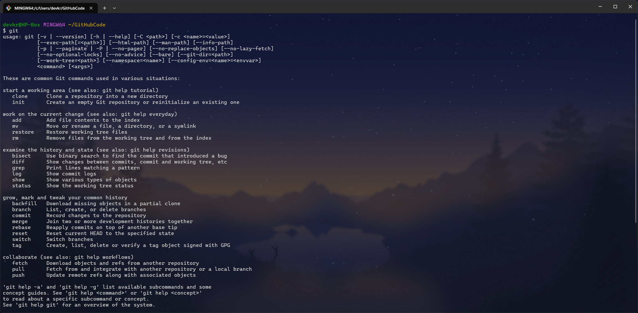 Git Command List Menu